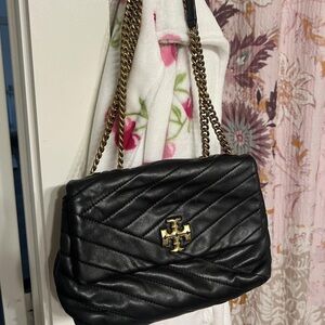 Tory Burch Black Quilted Leather Bag with Gold Chain